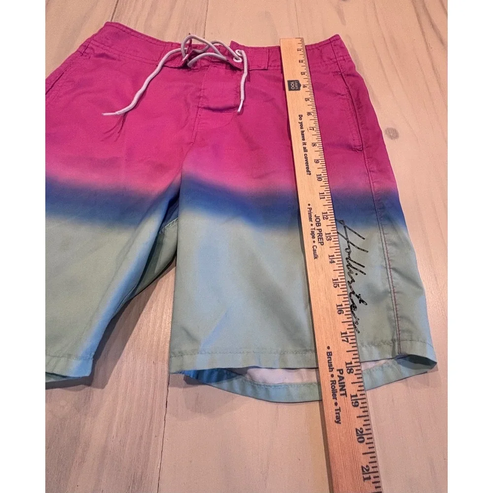 Hollister Mens Ombre‎ Board Shorts Pink Blue Swim Trunks SZ 26 Mesh Lined Surger